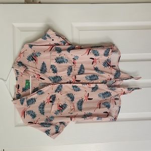 Dip Womens Top Pink Small S Button Up Blouse Shirt Tie Bottom